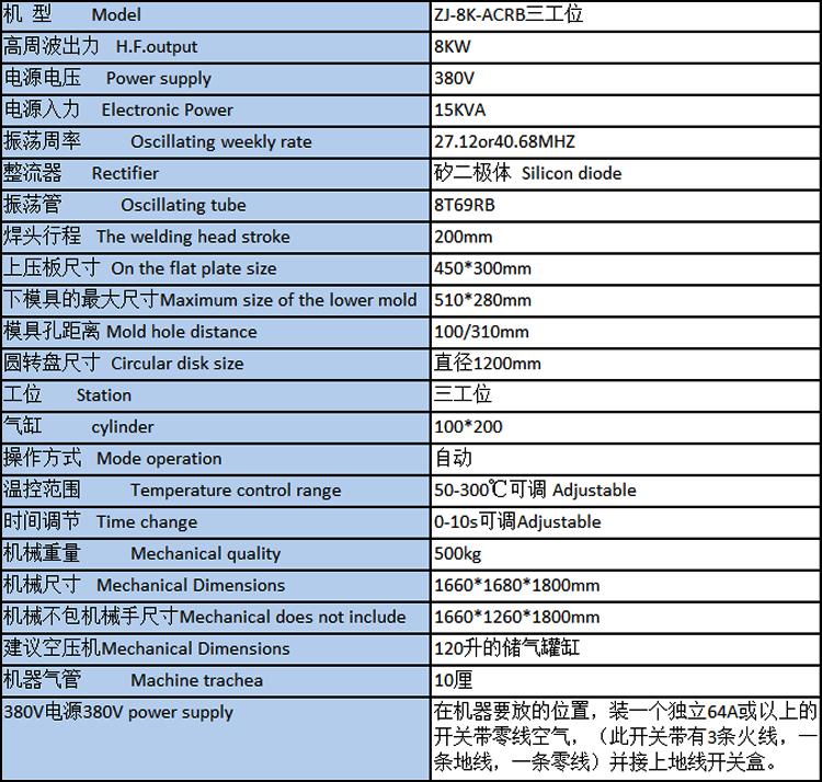 全自動高周波機技術(shù)參數(shù)