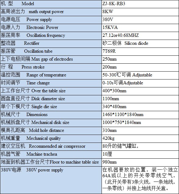 高周波熱合機技術參數(shù) 